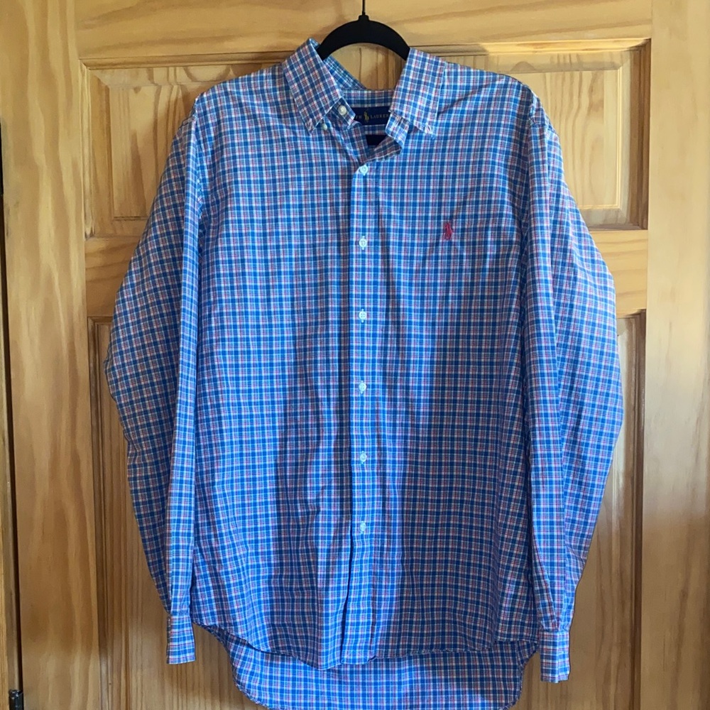 Polo by Ralph Lauren Men's Blue and Red Plaid Button-Down Shirt